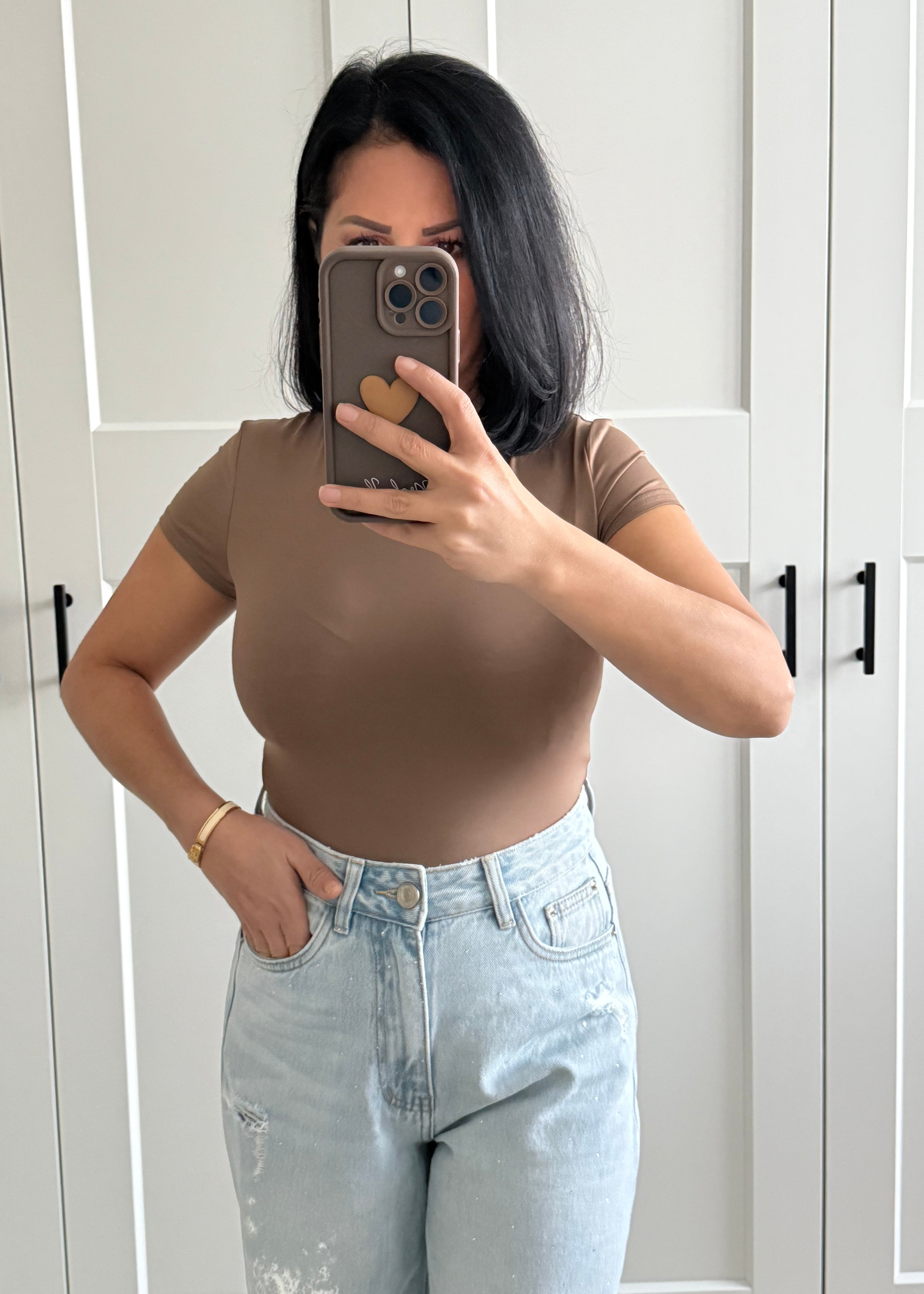 CAMEL ROUND NECK SHORT SLEEVE BODYSUIT