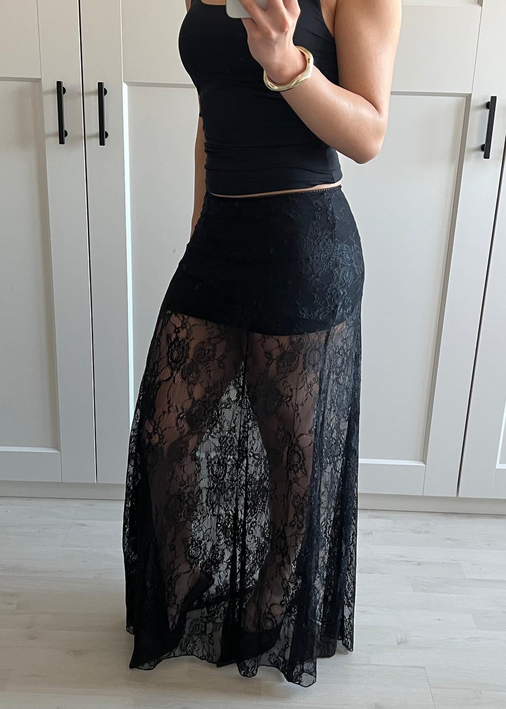 LACE LONG SKIRT BLACK