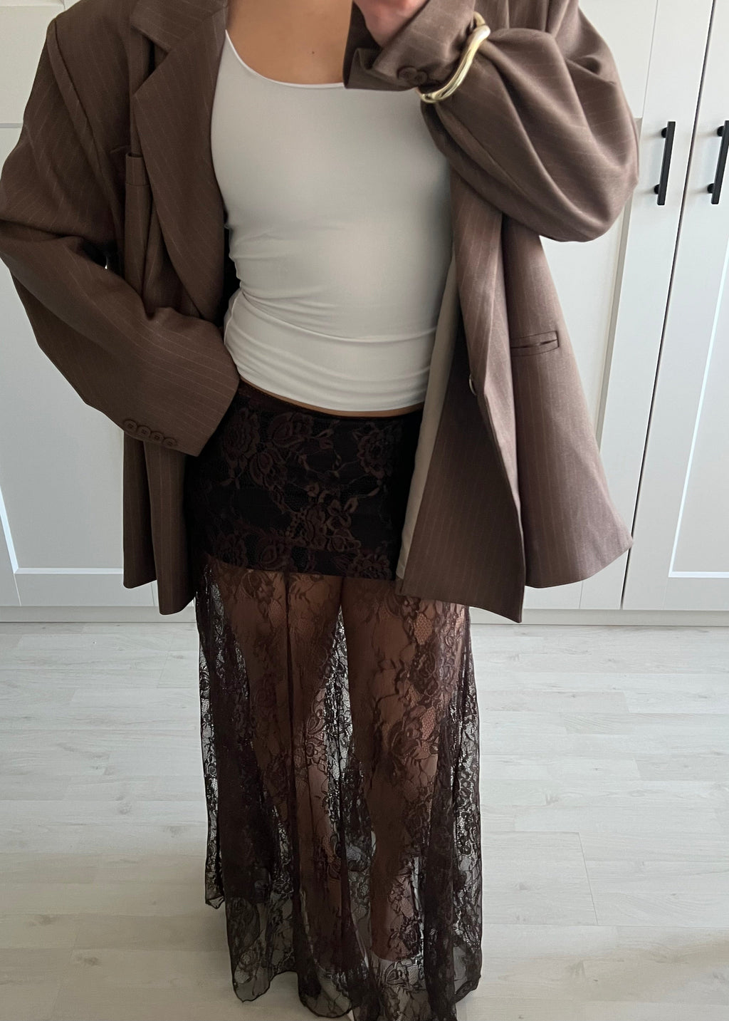LACE LONG SKIRT MARRON