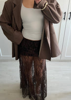 LACE LONG SKIRT MARRON