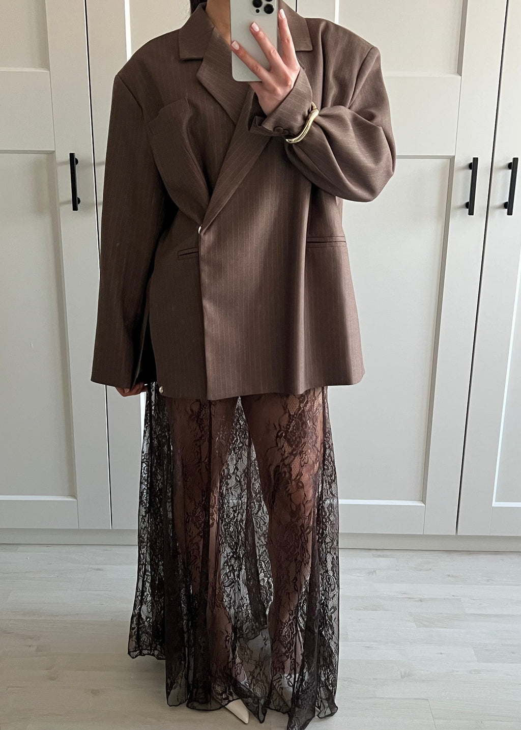 LACE LONG SKIRT MARRON