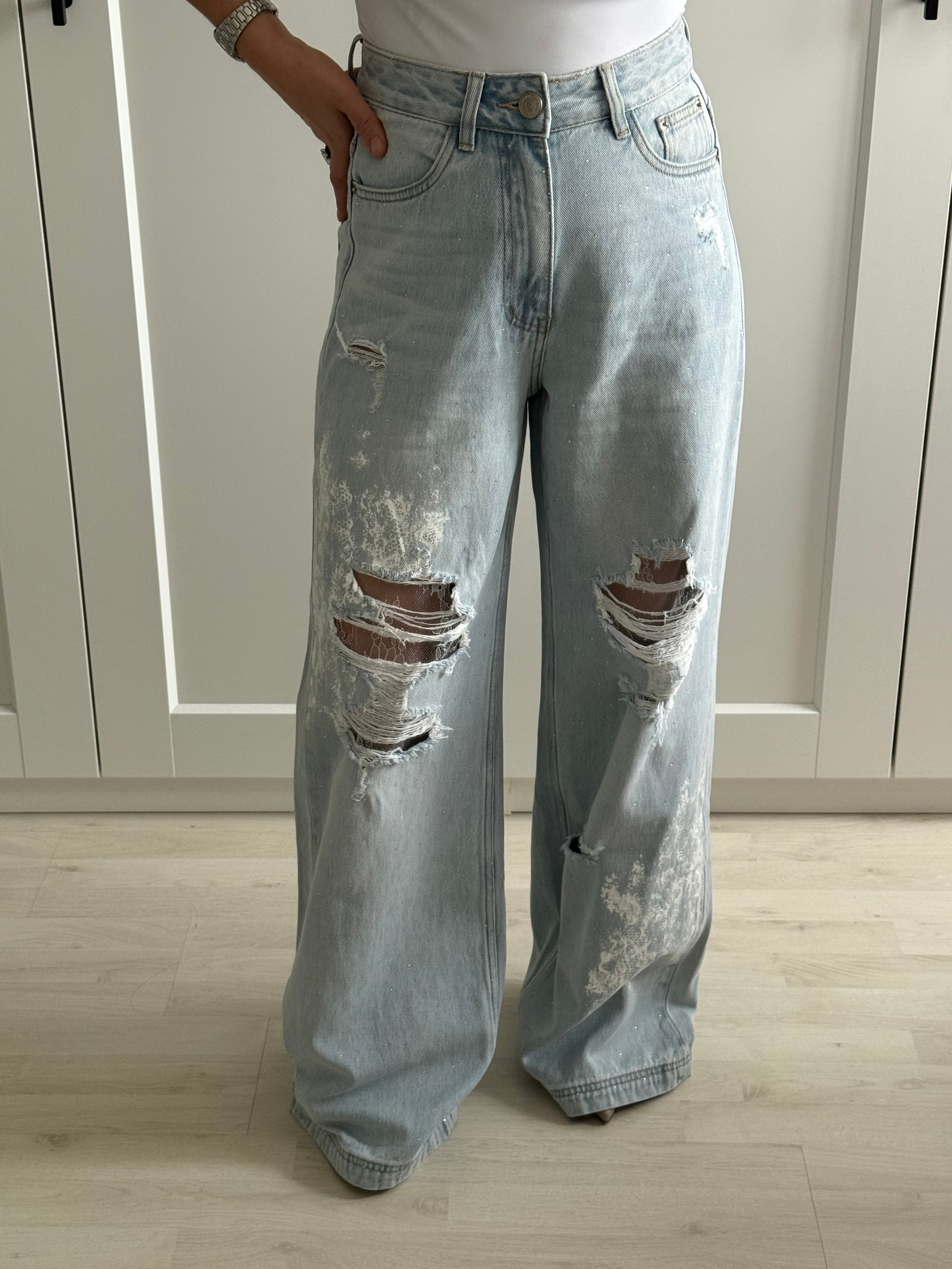 RHINESTONES LACE JEANS